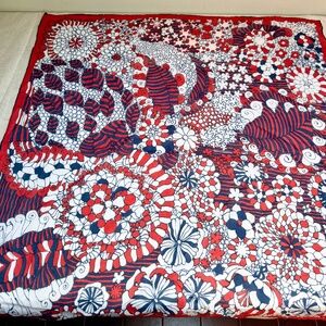 Vintage Nylon Scarf Red White and Blue Abstract Flowers and Leaves